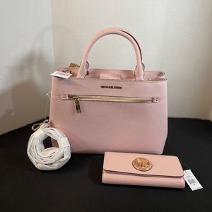 Michael Kors Hailee Medium Leather Satchel with Fulton Flap wallet